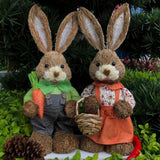 Maxbell Cartoon 2 Pieces Easter Bunny Rabbit Straw Figures 35cm Ornaments Lifelike Style B