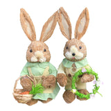 Maxbell Cartoon 2 Pieces Easter Bunny Rabbit Straw Figures 35cm Ornaments Lifelike Style C
