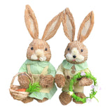 Maxbell Cartoon 2 Pieces Easter Bunny Rabbit Straw Figures 35cm Ornaments Lifelike Style C