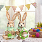 Maxbell Cartoon 2 Pieces Easter Bunny Rabbit Straw Figures 35cm Ornaments Lifelike Style C