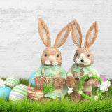 Maxbell Cartoon 2 Pieces Easter Bunny Rabbit Straw Figures 35cm Ornaments Lifelike Style C