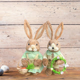 Maxbell Cartoon 2 Pieces Easter Bunny Rabbit Straw Figures 35cm Ornaments Lifelike Style C