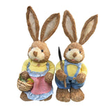 Maxbell Cartoon 2 Pieces Easter Bunny Rabbit Straw Figures 35cm Ornaments Lifelike Style D