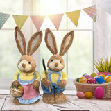 Maxbell Cartoon 2 Pieces Easter Bunny Rabbit Straw Figures 35cm Ornaments Lifelike Style D