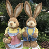 Maxbell Cartoon 2 Pieces Easter Bunny Rabbit Straw Figures 35cm Ornaments Lifelike Style D