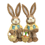 Maxbell Cartoon 2 Pieces Easter Bunny Rabbit Straw Figures 35cm Ornaments Lifelike Style E
