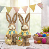 Maxbell Cartoon 2 Pieces Easter Bunny Rabbit Straw Figures 35cm Ornaments Lifelike Style E