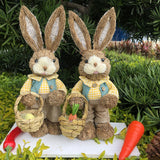 Maxbell Cartoon 2 Pieces Easter Bunny Rabbit Straw Figures 35cm Ornaments Lifelike Style E