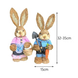Maxbell Cartoon 2 Pieces Easter Bunny Rabbit Straw Figures 35cm Ornaments Lifelike Style F
