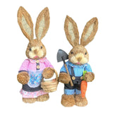 Maxbell Cartoon 2 Pieces Easter Bunny Rabbit Straw Figures 35cm Ornaments Lifelike Style F
