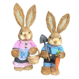 Maxbell Cartoon 2 Pieces Easter Bunny Rabbit Straw Figures 35cm Ornaments Lifelike Style F