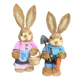 Maxbell Cartoon 2 Pieces Easter Bunny Rabbit Straw Figures 35cm Ornaments Lifelike Style F