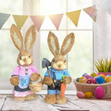 Maxbell Cartoon 2 Pieces Easter Bunny Rabbit Straw Figures 35cm Ornaments Lifelike Style F