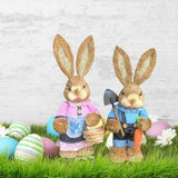 Maxbell Cartoon 2 Pieces Easter Bunny Rabbit Straw Figures 35cm Ornaments Lifelike Style F