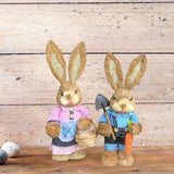 Maxbell Cartoon 2 Pieces Easter Bunny Rabbit Straw Figures 35cm Ornaments Lifelike Style F