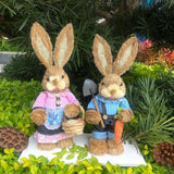 Maxbell Cartoon 2 Pieces Easter Bunny Rabbit Straw Figures 35cm Ornaments Lifelike Style F