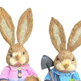 Maxbell Cartoon 2 Pieces Easter Bunny Rabbit Straw Figures 35cm Ornaments Lifelike Style F