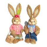 Maxbell Cartoon 2 Pieces Easter Bunny Rabbit Straw Figures 35cm Ornaments Lifelike Style G