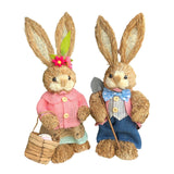 Maxbell Cartoon 2 Pieces Easter Bunny Rabbit Straw Figures 35cm Ornaments Lifelike Style G