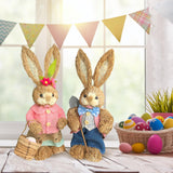 Maxbell Cartoon 2 Pieces Easter Bunny Rabbit Straw Figures 35cm Ornaments Lifelike Style G