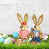 Maxbell Cartoon 2 Pieces Easter Bunny Rabbit Straw Figures 35cm Ornaments Lifelike Style G