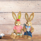 Maxbell Cartoon 2 Pieces Easter Bunny Rabbit Straw Figures 35cm Ornaments Lifelike Style G