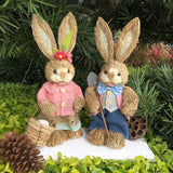 Maxbell Cartoon 2 Pieces Easter Bunny Rabbit Straw Figures 35cm Ornaments Lifelike Style G