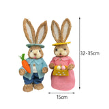 Maxbell Cartoon 2 Pieces Easter Bunny Rabbit Straw Figures 35cm Ornaments Lifelike Style H