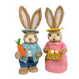 Maxbell Cartoon 2 Pieces Easter Bunny Rabbit Straw Figures 35cm Ornaments Lifelike Style H