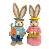 Maxbell Cartoon 2 Pieces Easter Bunny Rabbit Straw Figures 35cm Ornaments Lifelike Style H