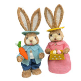 Maxbell Cartoon 2 Pieces Easter Bunny Rabbit Straw Figures 35cm Ornaments Lifelike Style H