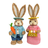 Maxbell Cartoon 2 Pieces Easter Bunny Rabbit Straw Figures 35cm Ornaments Lifelike Style H