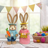 Maxbell Cartoon 2 Pieces Easter Bunny Rabbit Straw Figures 35cm Ornaments Lifelike Style H
