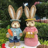 Maxbell Cartoon 2 Pieces Easter Bunny Rabbit Straw Figures 35cm Ornaments Lifelike Style H