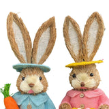 Maxbell Cartoon 2 Pieces Easter Bunny Rabbit Straw Figures 35cm Ornaments Lifelike Style H