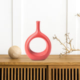 Maxbell Donut Vase Home Bedroom Tabletop Flower Vase with Hole Office Decorative Red