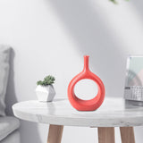 Maxbell Donut Vase Home Bedroom Tabletop Flower Vase with Hole Office Decorative Red