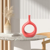 Maxbell Donut Vase Home Bedroom Tabletop Flower Vase with Hole Office Decorative Red
