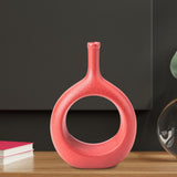 Maxbell Donut Vase Home Bedroom Tabletop Flower Vase with Hole Office Decorative Red