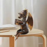 Maxbell Dragon Reading Book Statue Decor Dragon Statue for Garden Housewarming