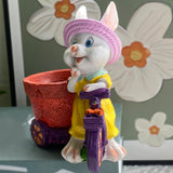Maxbell Lovely Rabbit Flowerpots Resin Cartoon Planter Pots for Fairy Garden Desktop Girl