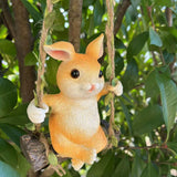 Maxbell Hanging Swing Rabbit Statues Tree Hugger Decoration for Lawn Garden Tree