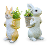 Maxbell Easter Bunny Statue Flowerpot Resin Outdoor Ornament for Courtyard Versatile White