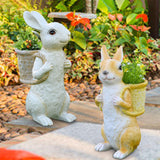 Maxbell Easter Bunny Statue Flowerpot Resin Outdoor Ornament for Courtyard Versatile White