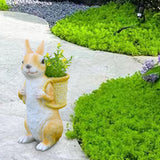 Maxbell Easter Bunny Statue Flowerpot Resin Outdoor Ornament for Courtyard Versatile Yellow