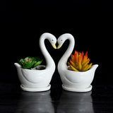 Maxbell White Swan Ceramic Flower Pot Plant Succulent Pot for Home Decorative Bonsai