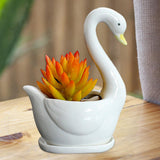 Maxbell White Swan Ceramic Flower Pot Plant Succulent Pot for Home Decorative Bonsai