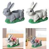 Maxbell Resin Bunny Figurine Decorative Rabbit Planter Pots for Cabinet Easter Party gray