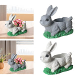 Maxbell Resin Bunny Figurine Decorative Rabbit Planter Pots for Cabinet Easter Party gray