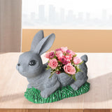 Maxbell Resin Bunny Figurine Decorative Rabbit Planter Pots for Cabinet Easter Party gray